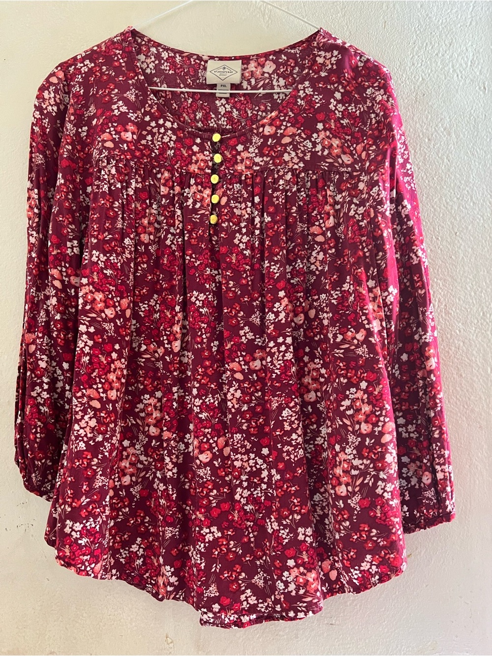 St. John's Bay Red Floral Button-Pleat Peasant Tunic